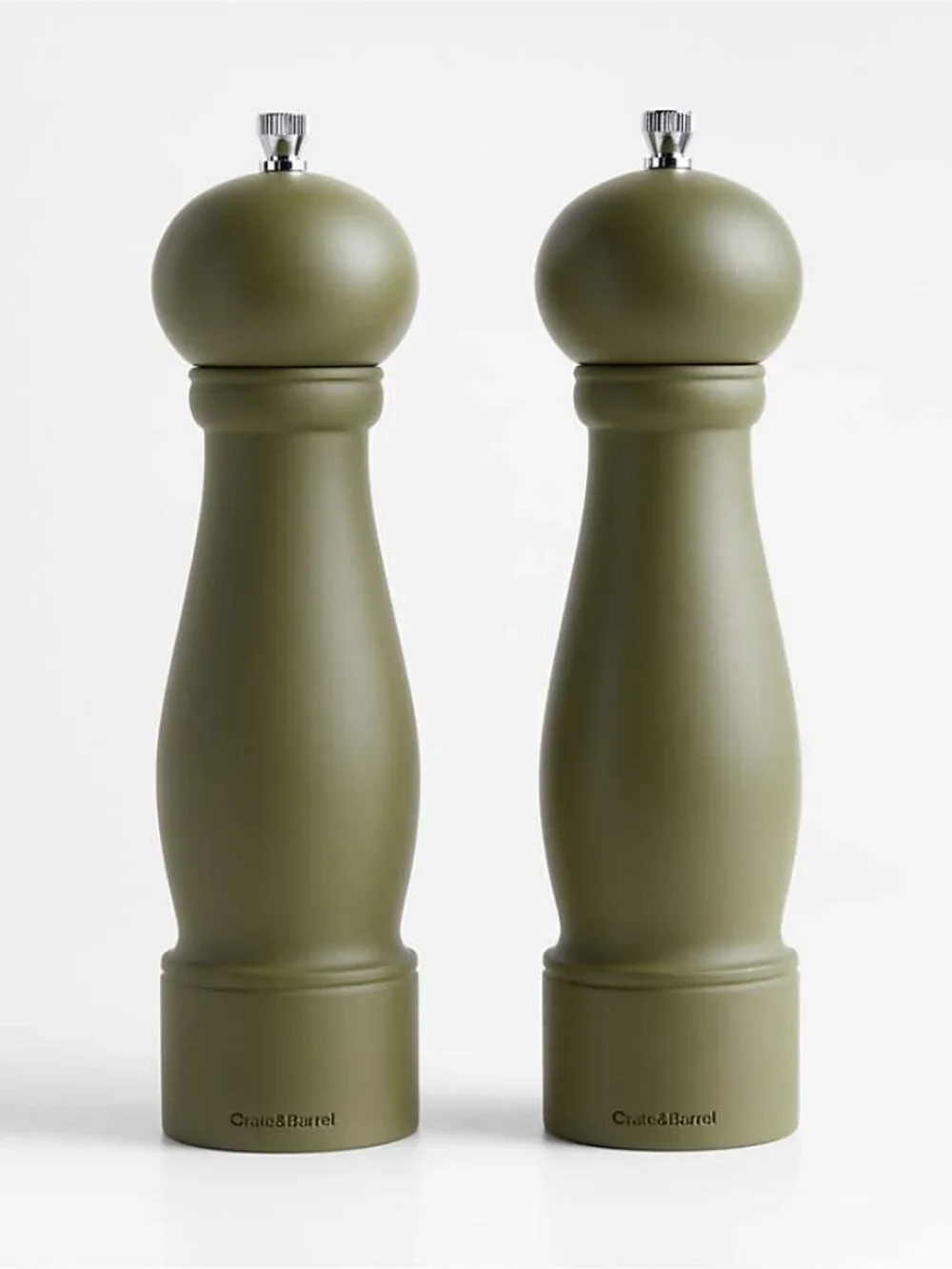 Crate and Barrel Marin Desert Green Wood Salt and Pepper Mill Grinder Set Nwt
